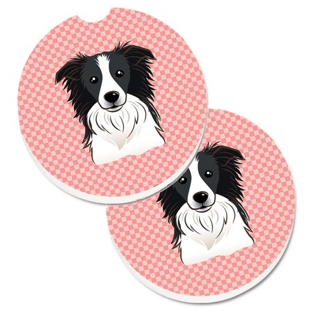 Carolines Treasures Checkerboard Pink Border Collie  Cup Holder Car Coaster, PK2 BB1241CARC